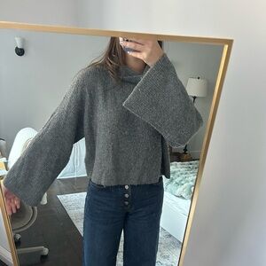Topshop Gray Turtleneck Sweater with Yellow Hems